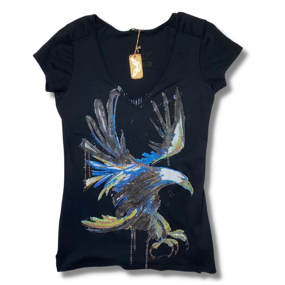 Robin's Jean Black Eagle Art Tee Shirt